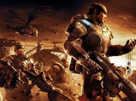 La key-art del videogame Gears of War.