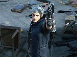 Nero impugna una pistola in Devil May Cry 5.