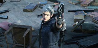 Nero impugna una pistola in Devil May Cry 5.