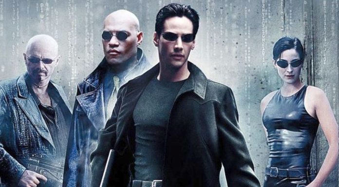 Keanu Reeves nel poster del film Matrix.