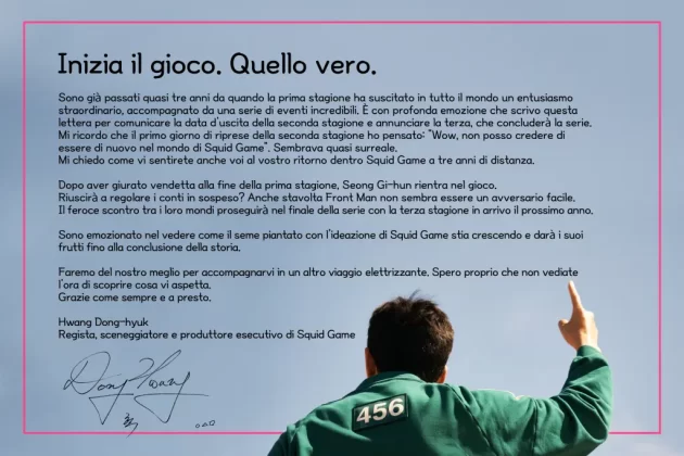 Lettera Squid Game di Hwang Dong-hyuk