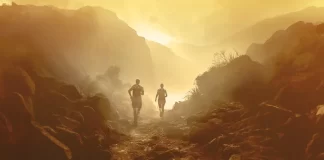 I due atleti nella locandina del documentario Transvulcania: La corsa del popolo