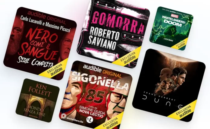 In foto alcuni titoli audiolibri disponibili su Audibile.
