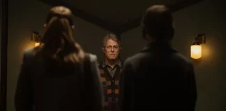 Hugh Grant di fronte a due missionarie in Heretic.