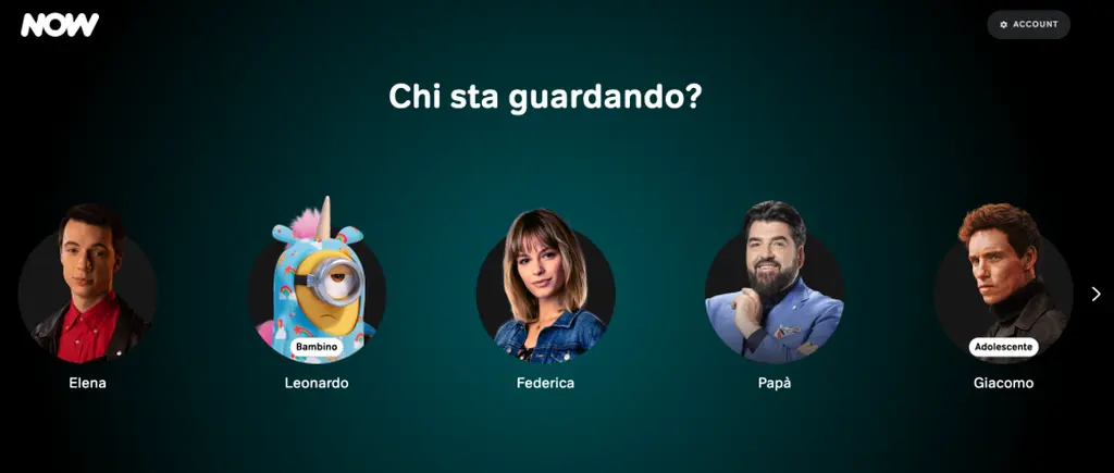 Una immagine della nuova sezione profilo dell'app NOW.