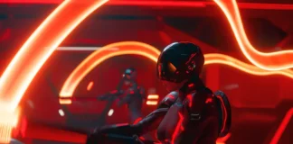 In foto un personaggio del film Tron: Ares.