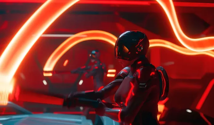 In foto un personaggio del film Tron: Ares.
