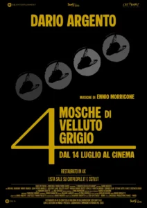 Il poster della versione restaurata del film 4 mosche di velluto grigio.