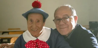 Alvaro Vitali e Carlo Verdone durante le riprese di Vita da Carlo 4.