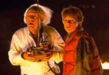 Michael J. Fox e Christopher Lloyd in Ritorno al futuro.