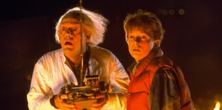 Michael J. Fox e Christopher Lloyd in Ritorno al futuro.