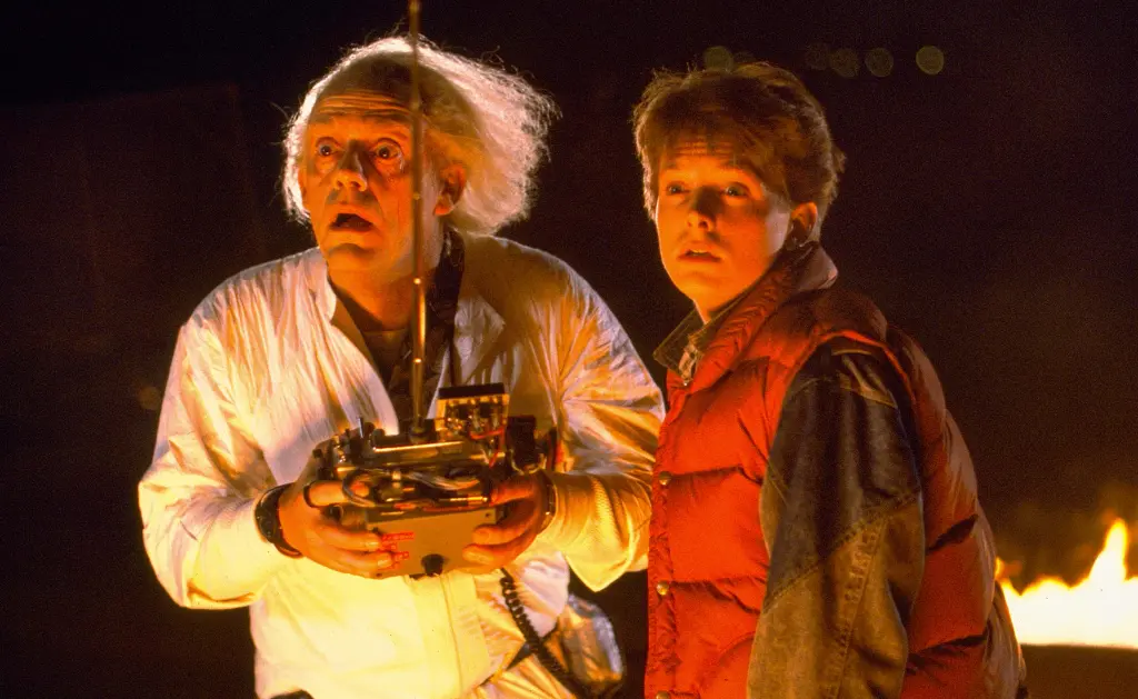 Michael J. Fox e Christopher Lloyd in Ritorno al futuro.