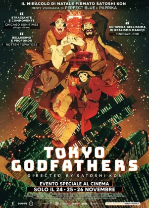 Il poster del film Tokyo Godfathers.
