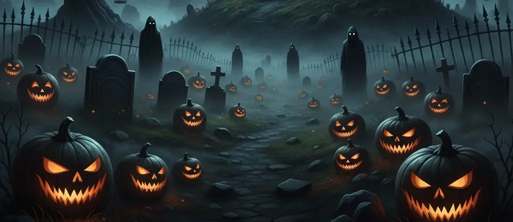 Una immagine con zucche di Halloween spaventose.