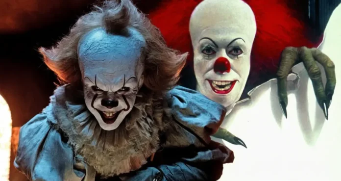 Bill Skarsgård e Tim Curry nei panni del clown Pennywise.