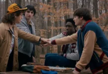 Gaten Matarazzo, Finn Wolfhard, Caleb McLaughlin e Noah Schnapp in Stranger Things.