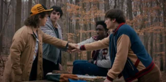 Gaten Matarazzo, Finn Wolfhard, Caleb McLaughlin e Noah Schnapp in Stranger Things.