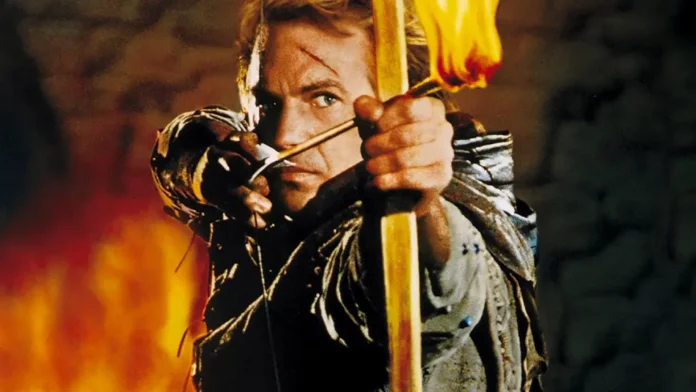 Kevin Costner nella locandina del film Robin Hood.