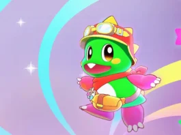 In foto il draghetto Bub nel gioco Bubble Bobble Sugar Dungeons.