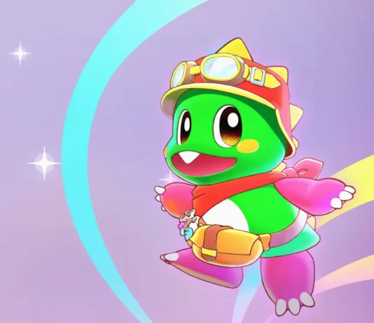In foto il draghetto Bub nel gioco Bubble Bobble Sugar Dungeons.