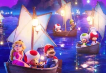 Super Mario e la principessa Peach nel film Super Mario Galaxy - Il Film.