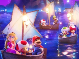 Super Mario e la principessa Peach nel film Super Mario Galaxy - Il Film.