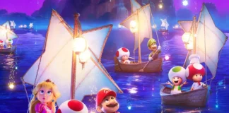 Super Mario e la principessa Peach nel film Super Mario Galaxy - Il Film.