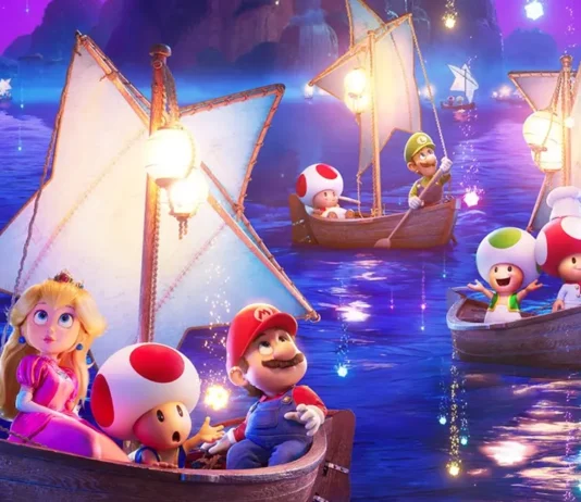 Super Mario e la principessa Peach nel film Super Mario Galaxy - Il Film.