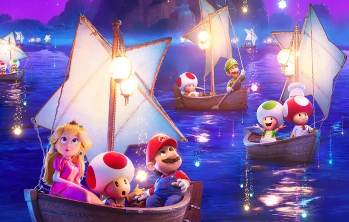 Super Mario e la principessa Peach nel film Super Mario Galaxy - Il Film.