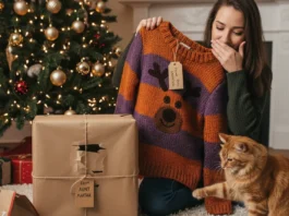 Una immagine in cui viene scartato un regalo di Natale non gradito,