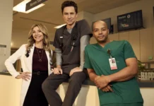 Zach Braff, Donald Faison e Sarah Chalke nella serie revival di Scrubs.