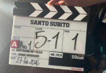 In foto il ciak del film Santo Subito!