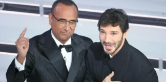 Carlo Conti e Stefano De Martino a Sanremo 2026.