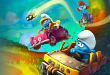 La cover del racing-game Smurfs Kart.