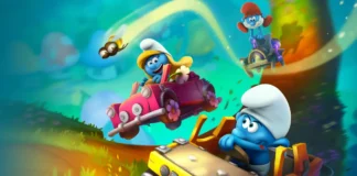La cover del racing-game Smurfs Kart.