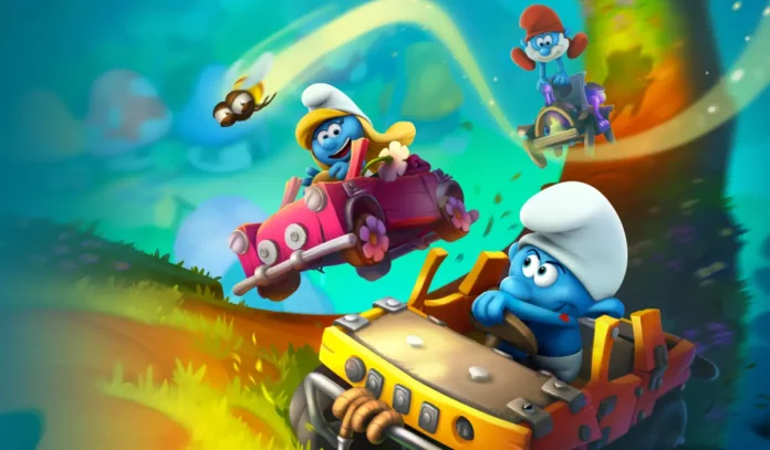 La cover del racing-game Smurfs Kart.