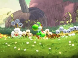 Il dinosauro Yoshi nel gioco Switch 2 Yoshi and the Mysterious Book.