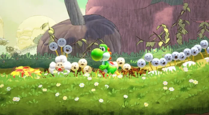 Il dinosauro Yoshi nel gioco Switch 2 Yoshi and the Mysterious Book.