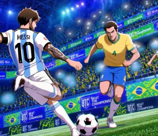 La key-art del gioco di calcio arcade Beat the Champions.