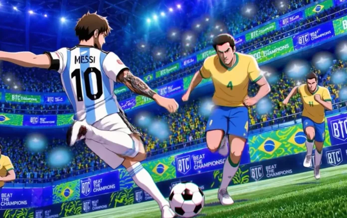 La key-art del gioco di calcio arcade Beat the Champions.
