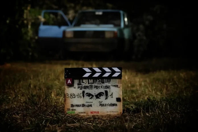La foto del ciak della sere Netflix Il Mostro: Pietro Pacciani.