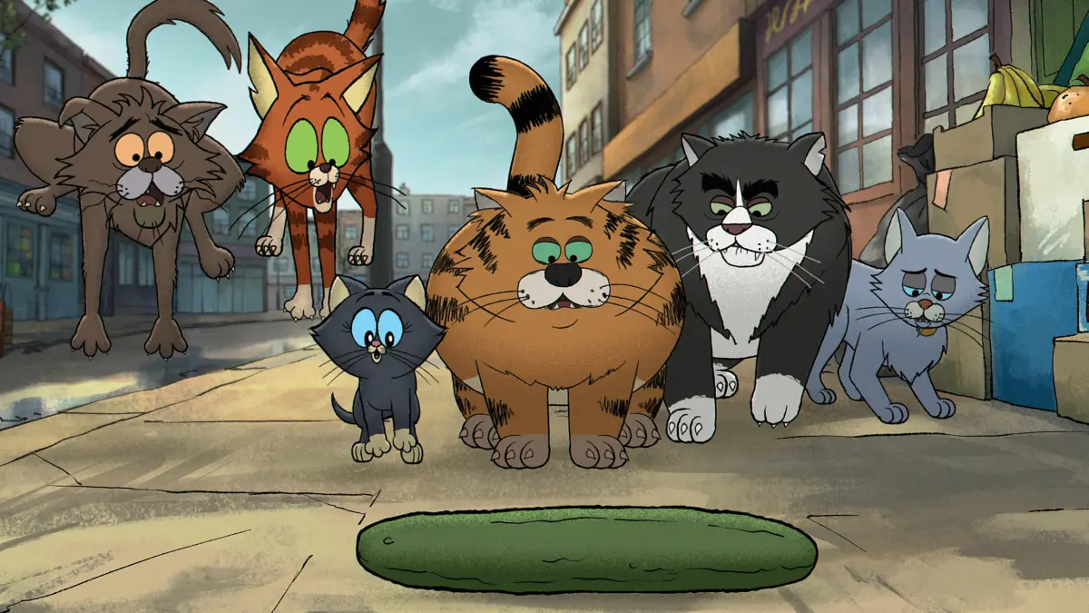 Una scena dalla serie TV Netflix Ricky Gervais Alley Cats.