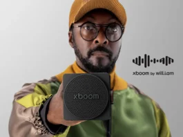 Il cantante will.i.am nella pubblicità dello speaker LG xboom Mini.