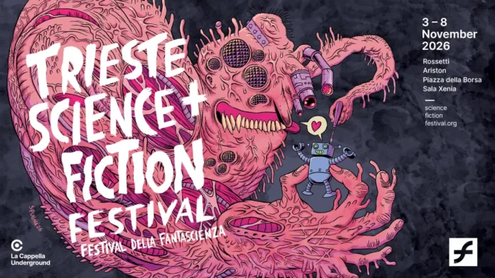 Il poster dell'edizione 2026 del Trieste Science+Fiction Festival con il disegno di Spugna.