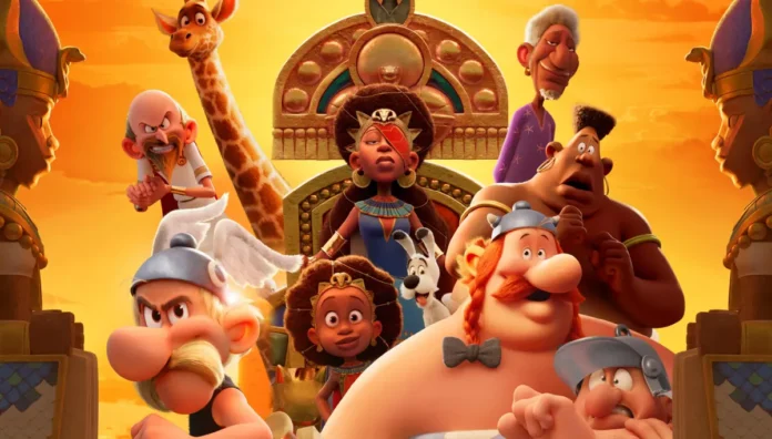 Asterix e Obelix in una immagine tratta dal poster del film Asterix e il Regno di Nubia.