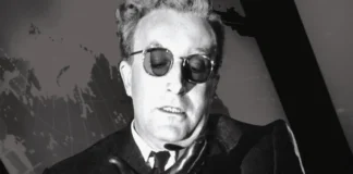 Peter Sellers nel poster del film Il dottor Stranamore.