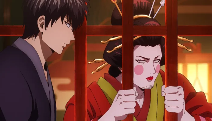 Una scena dall'anime Gintama the Movie 2026: Yoshiwara in fiamme..