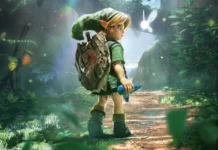 Link nella key-art del videogioco The Legend of Zelda: Ocarina of Time.