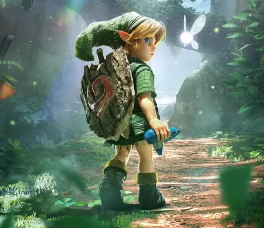 Link nella key-art del videogioco The Legend of Zelda: Ocarina of Time.