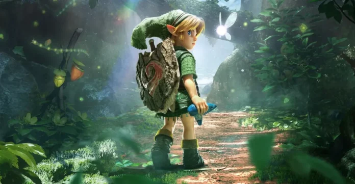 Link nella key-art del videogioco The Legend of Zelda: Ocarina of Time.